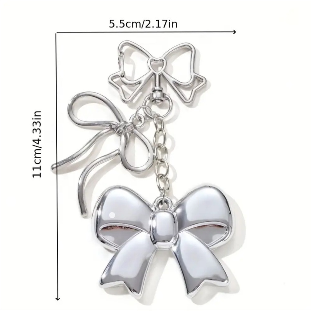 Silver Bow Dangle Earrings Double Ribbon Statement Coquette Chic NWT - Picture 3 of 3